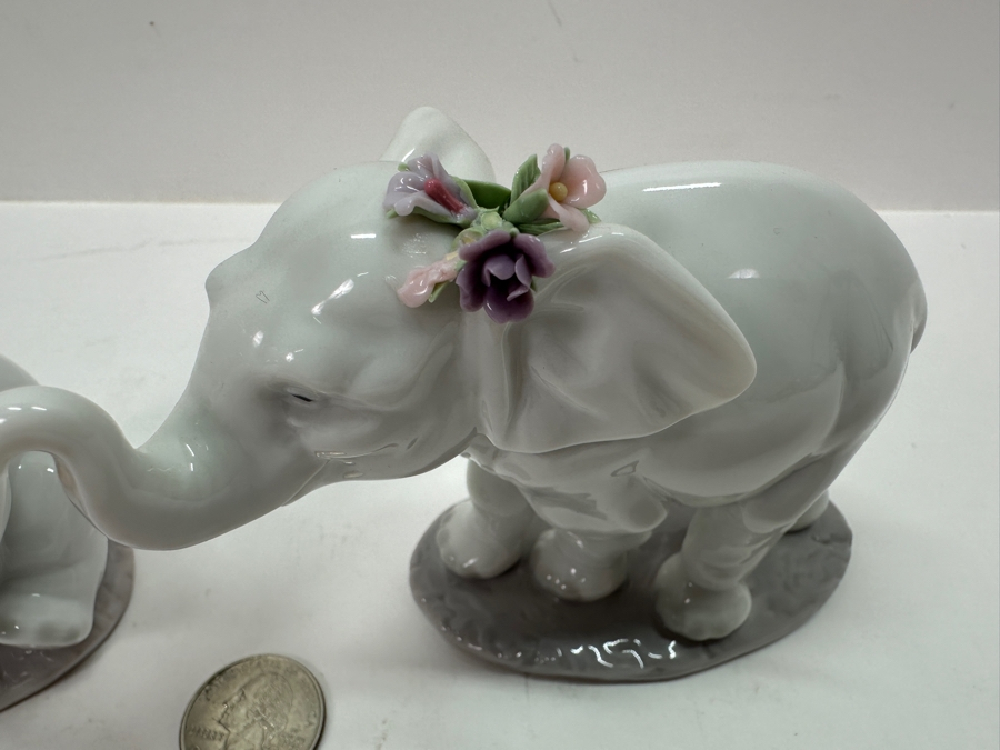 Lladro 'Lucky Strolling' Porcelain Elephant Figurine #6460 3.75'H and 'Lucky in Love' #6462 5'H [Photo 6]