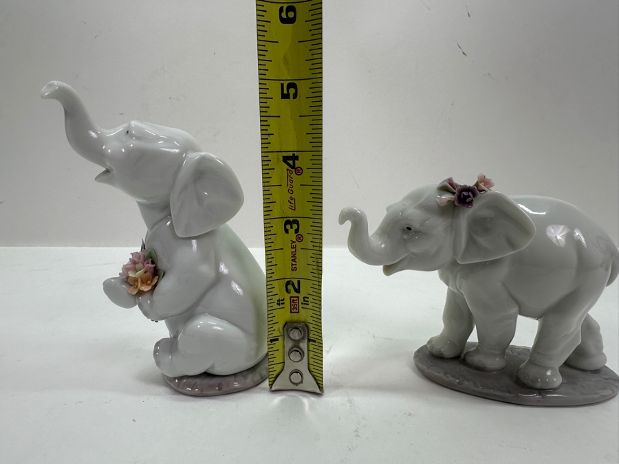 Lladro 'Lucky Strolling' Porcelain Elephant Figurine #6460 3.75'H and 'Lucky in Love' #6462 5'H [Photo 11]
