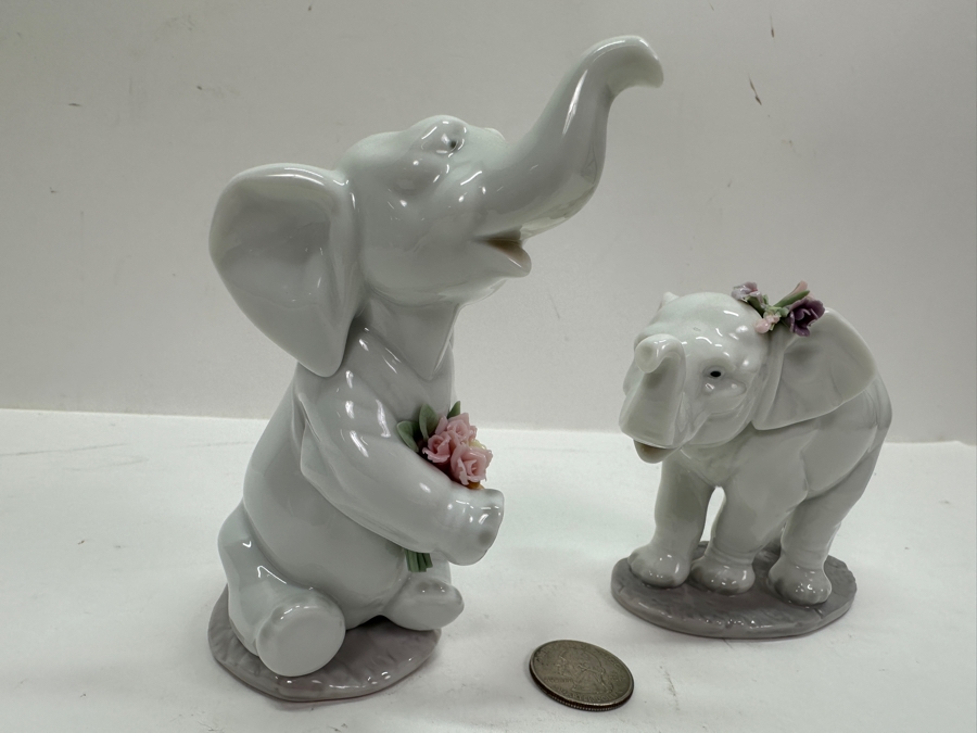 Lladro 'Lucky Strolling' Porcelain Elephant Figurine #6460 3.75'H and 'Lucky in Love' #6462 5'H [Photo 4]