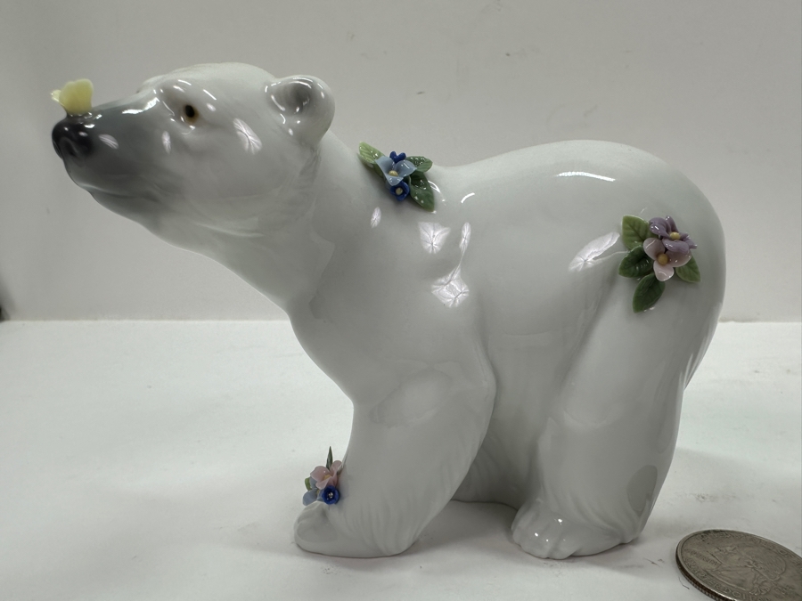 Lladro 'Attentive Polar Bear' Porcelain Figurine #6354 3.75'H and 'Polar Bear Resting with Flowers' #6355 5'H	 [Photo 7]