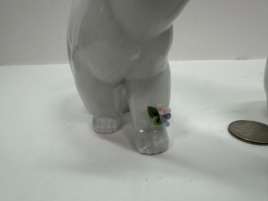 Lladro 'Attentive Polar Bear' Porcelain Figurine #6354 3.75'H and 'Polar Bear Resting with Flowers' #6355 5'H	 [Photo 10]