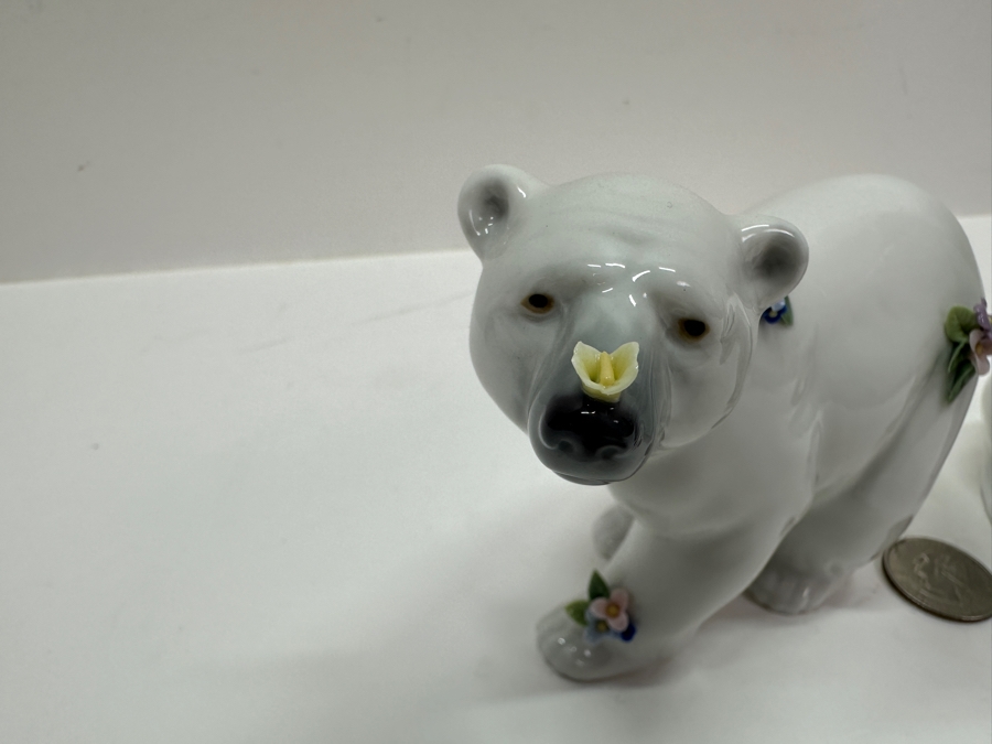 Lladro 'Attentive Polar Bear' Porcelain Figurine #6354 3.75'H and 'Polar Bear Resting with Flowers' #6355 5'H	 [Photo 6]