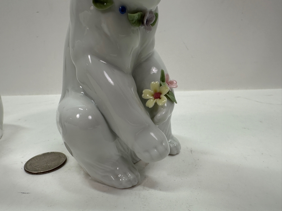 Lladro 'Attentive Polar Bear' Porcelain Figurine #6354 3.75'H and 'Polar Bear Resting with Flowers' #6355 5'H	 [Photo 9]
