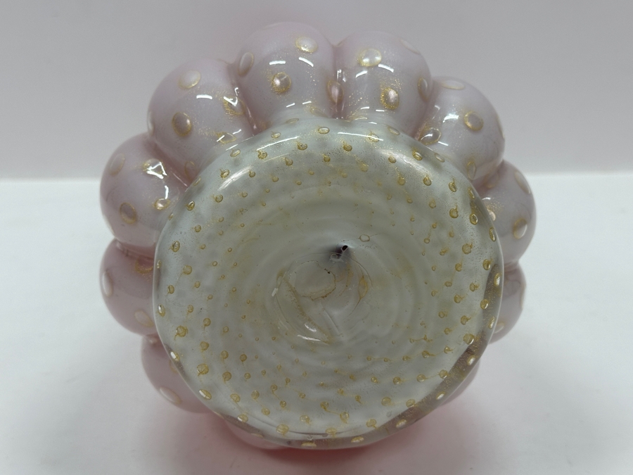 Large Vintage Italian Murano Art Glass Pink & Gold Ribbed Vase Attributed To Alfredo Barbini 14'H [Photo 9]