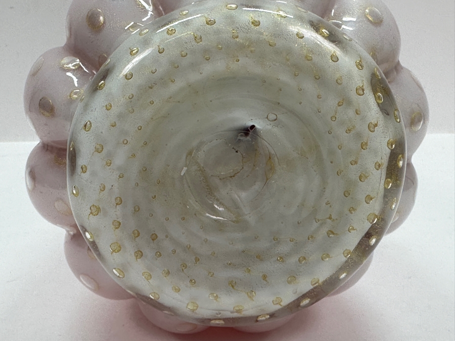 Large Vintage Italian Murano Art Glass Pink & Gold Ribbed Vase Attributed To Alfredo Barbini 14'H [Photo 8]