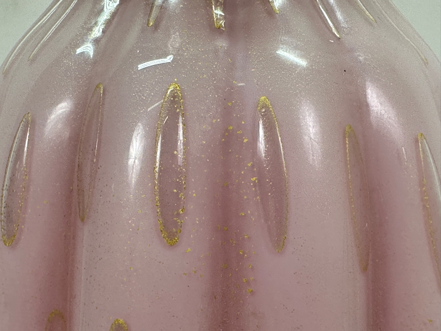 Large Vintage Italian Murano Art Glass Pink & Gold Ribbed Vase Attributed To Alfredo Barbini 14'H [Photo 7]
