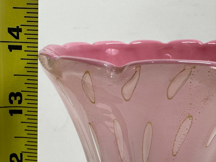 Large Vintage Italian Murano Art Glass Pink & Gold Ribbed Vase Attributed To Alfredo Barbini 14'H [Photo 10]