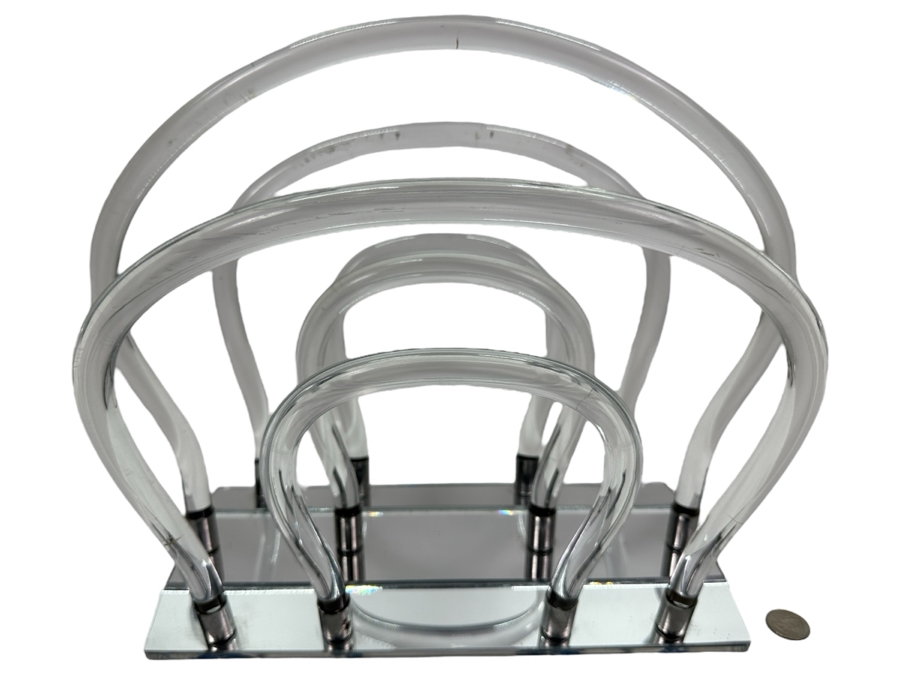 Vintage Mid-Century Modern Dorothy Thorpe Lucite And Chrome Magazine Rack 13W X 10D X 13.5H