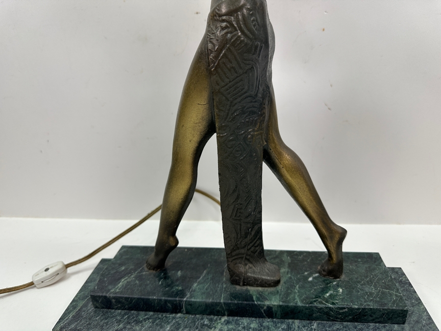 Raymonde Guerbe For Max Le Verrier Style Art Deco Egyptian Lamp With Marble Base 13W X 4D X 18.5H [Photo 7]