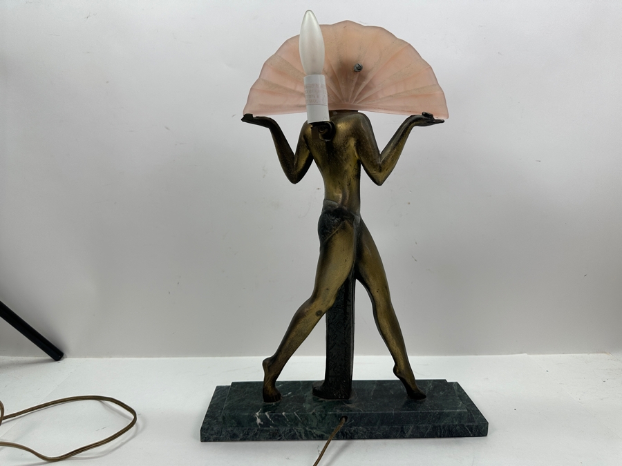 Raymonde Guerbe For Max Le Verrier Style Art Deco Egyptian Lamp With Marble Base 13W X 4D X 18.5H [Photo 10]