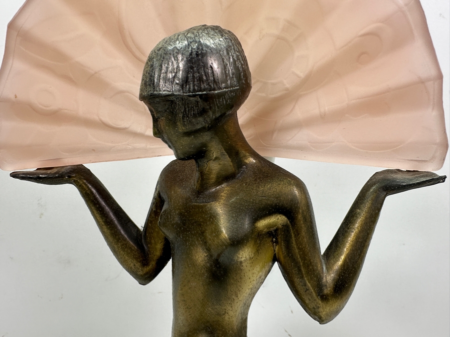 Raymonde Guerbe For Max Le Verrier Style Art Deco Egyptian Lamp With Marble Base 13W X 4D X 18.5H [Photo 5]