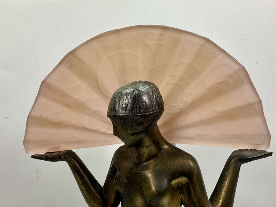 Raymonde Guerbe For Max Le Verrier Style Art Deco Egyptian Lamp With Marble Base 13W X 4D X 18.5H [Photo 6]