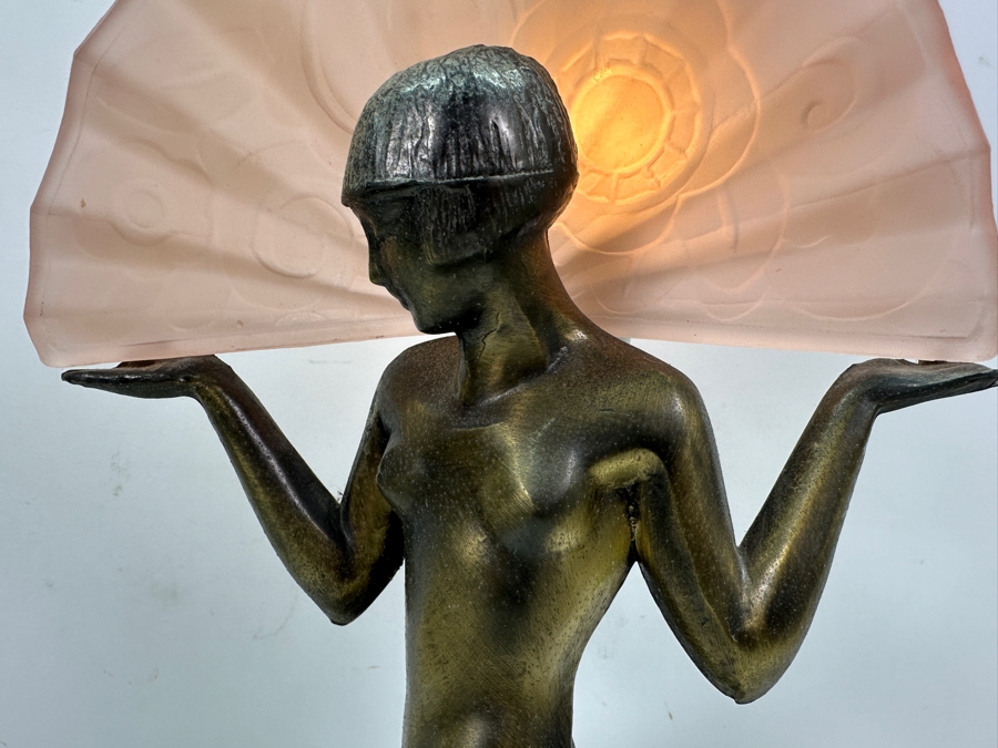 Raymonde Guerbe For Max Le Verrier Style Art Deco Egyptian Lamp With Marble Base 13W X 4D X 18.5H [Photo 4]