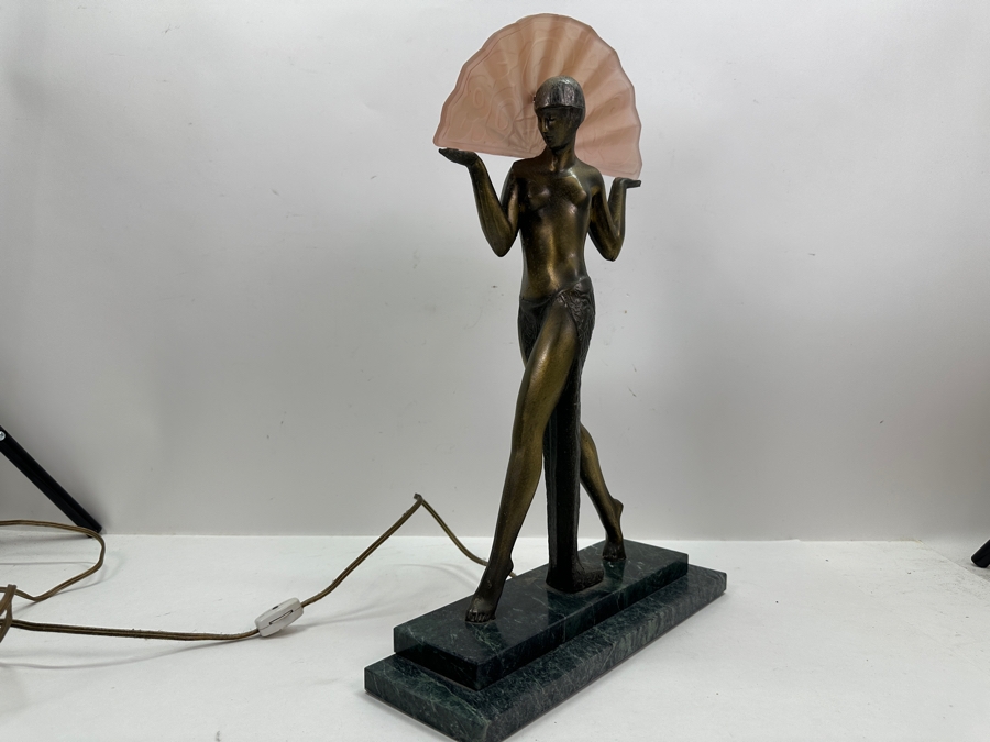 Raymonde Guerbe For Max Le Verrier Style Art Deco Egyptian Lamp With Marble Base 13W X 4D X 18.5H [Photo 9]