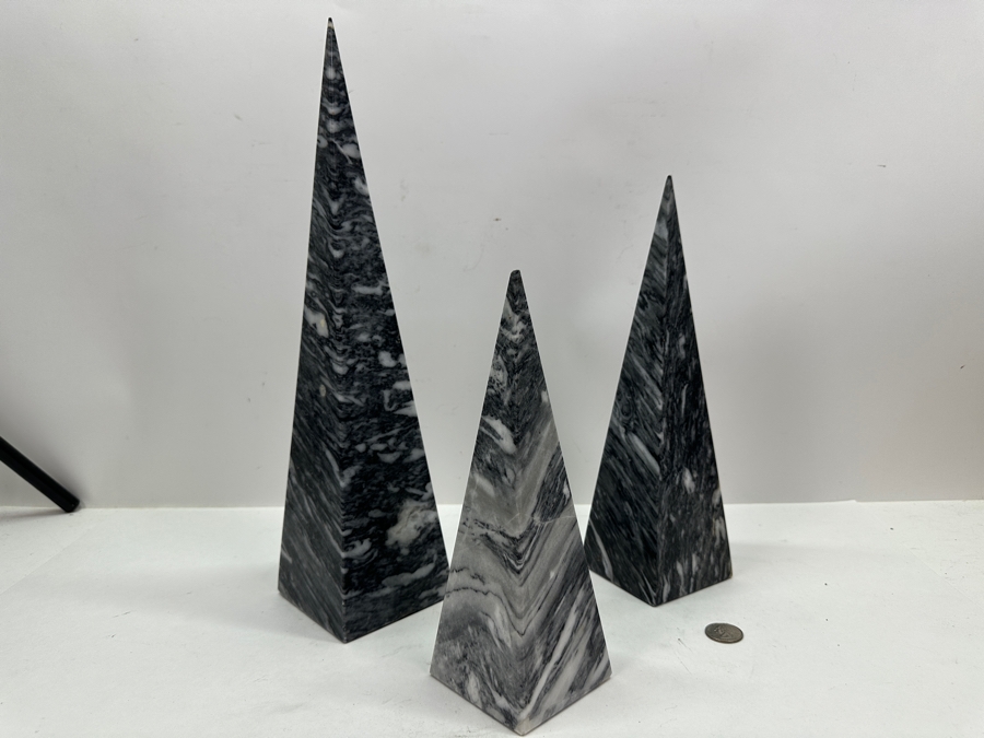 Set Of Three Vintage Solid Marble Obelisks - Tallest Is 15'H [Photo 2]