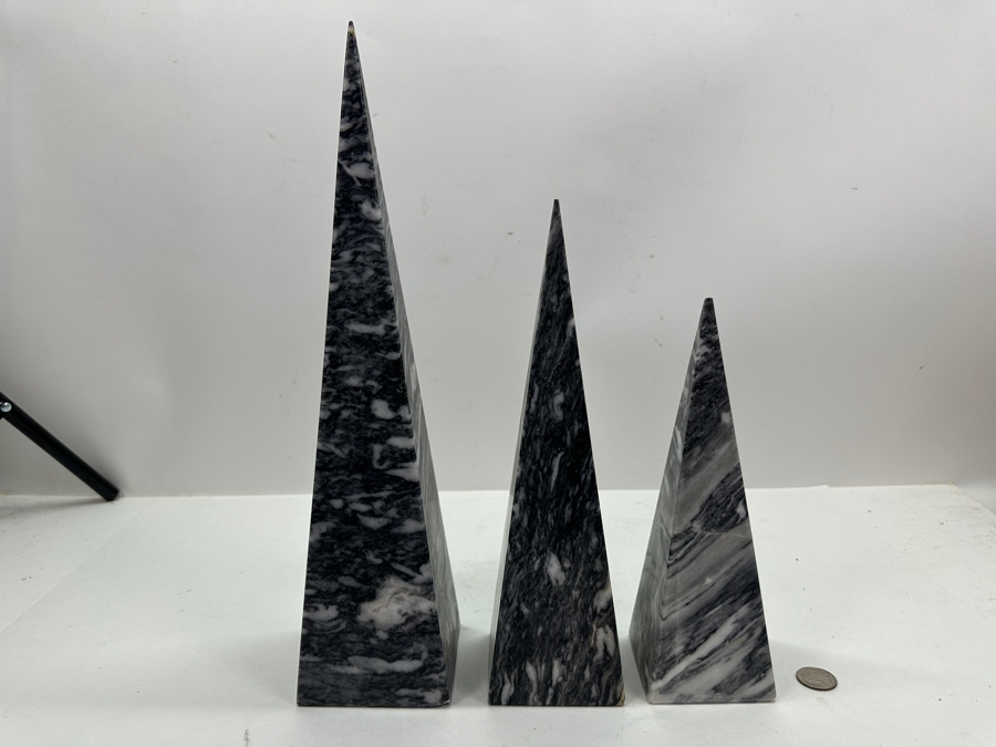 Set Of Three Vintage Solid Marble Obelisks - Tallest Is 15'H [Photo 11]