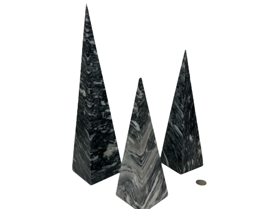 Set Of Three Vintage Solid Marble Obelisks - Tallest Is 15'H [Photo 1]
