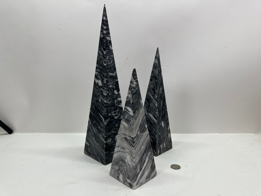 Set Of Three Vintage Solid Marble Obelisks - Tallest Is 15'H [Photo 5]