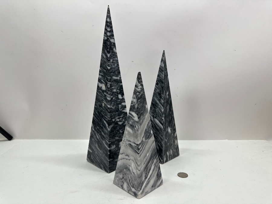 Set Of Three Vintage Solid Marble Obelisks - Tallest Is 15'H [Photo 6]