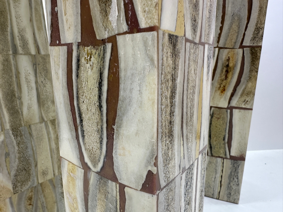 Set Of Three Vintage Bone Inlay Obelisks By Jonson & Marcius - Tallest Is 21.5'H [Photo 6]
