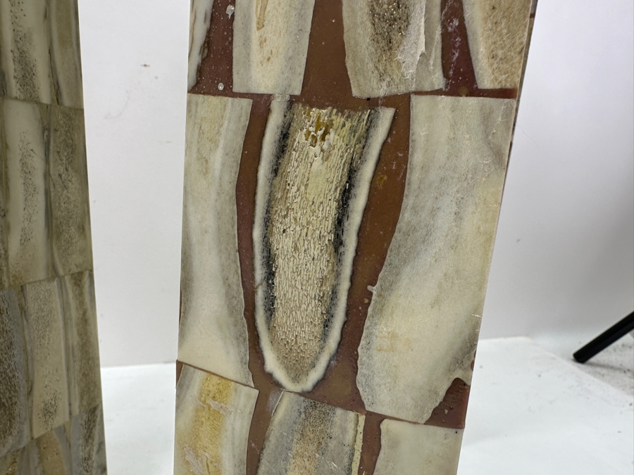Set Of Three Vintage Bone Inlay Obelisks By Jonson & Marcius - Tallest Is 21.5'H [Photo 7]