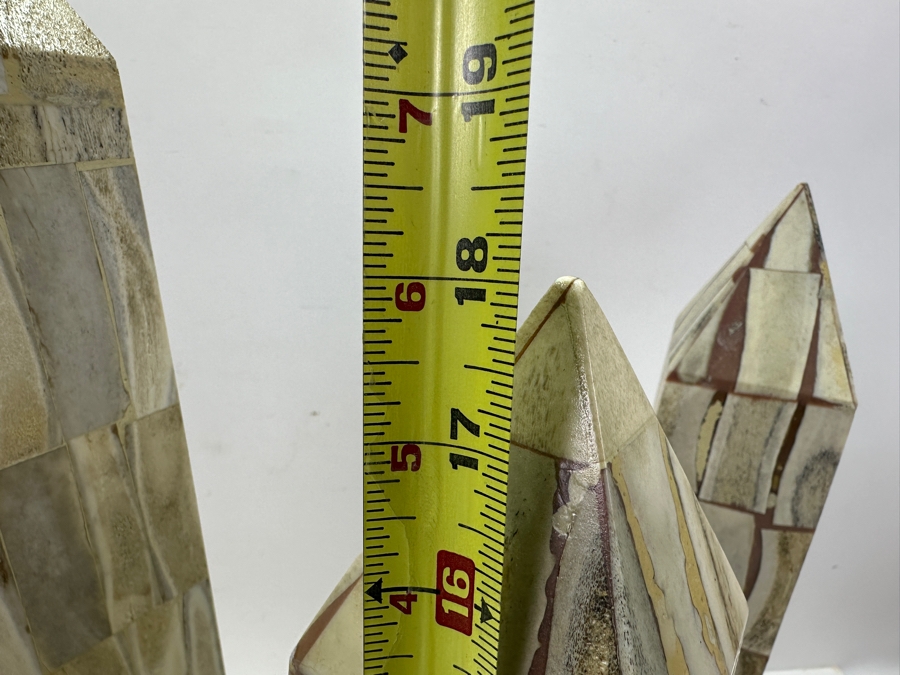 Set Of Three Vintage Bone Inlay Obelisks By Jonson & Marcius - Tallest Is 21.5'H [Photo 11]