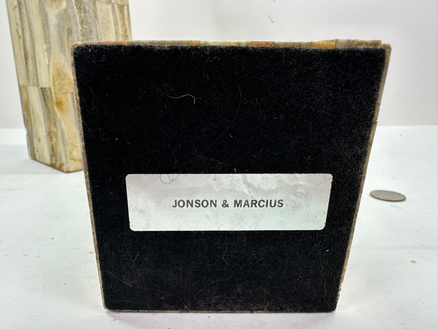 Set Of Three Vintage Bone Inlay Obelisks By Jonson & Marcius - Tallest Is 21.5'H [Photo 13]