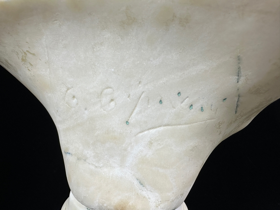 Stunning Carved Alabaster Bust Of A Young Woman Artist Signed 10W X 17.5H [Photo 7]