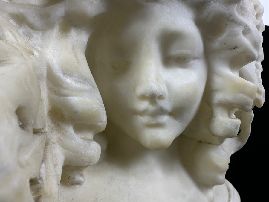 Stunning Carved Alabaster Bust Of A Young Woman Artist Signed 10W X 17.5H [Photo 3]
