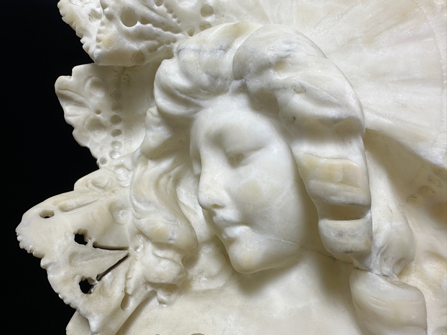 Stunning Carved Alabaster Bust Of A Young Woman Artist Signed 10W X 17.5H [Photo 14]