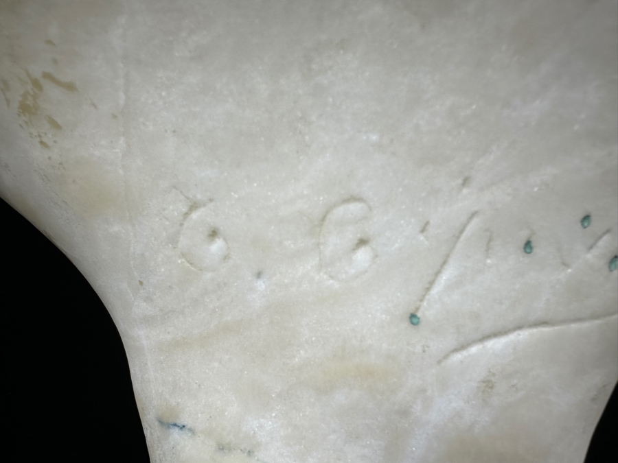 Stunning Carved Alabaster Bust Of A Young Woman Artist Signed 10W X 17.5H [Photo 8]