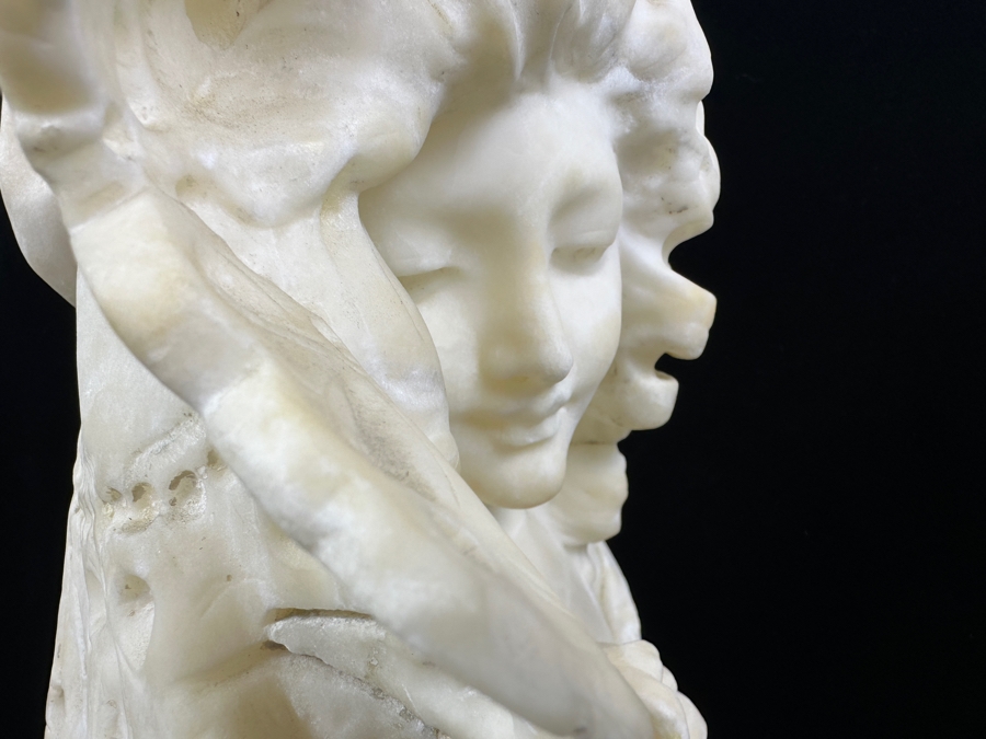 Stunning Carved Alabaster Bust Of A Young Woman Artist Signed 10W X 17.5H [Photo 4]