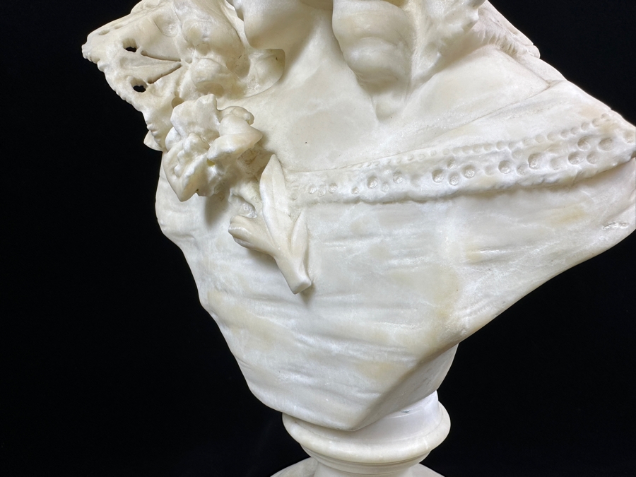 Stunning Carved Alabaster Bust Of A Young Woman Artist Signed 10W X 17.5H [Photo 15]