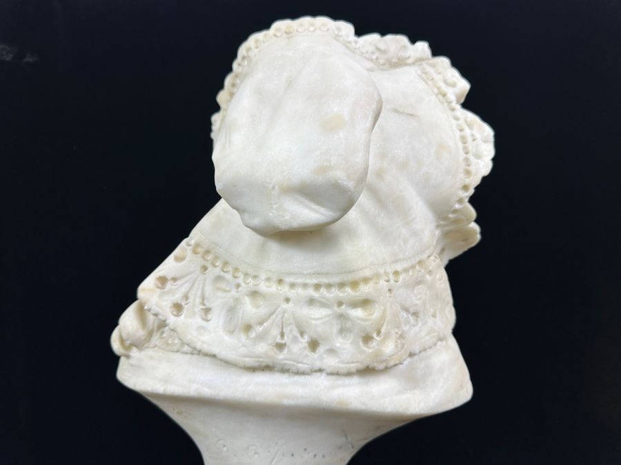 Stunning Carved Alabaster Bust Of A Young Woman Artist Signed 10W X 17.5H [Photo 6]
