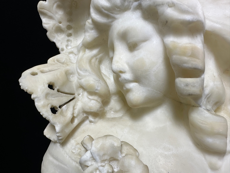 Stunning Carved Alabaster Bust Of A Young Woman Artist Signed 10W X 17.5H [Photo 13]