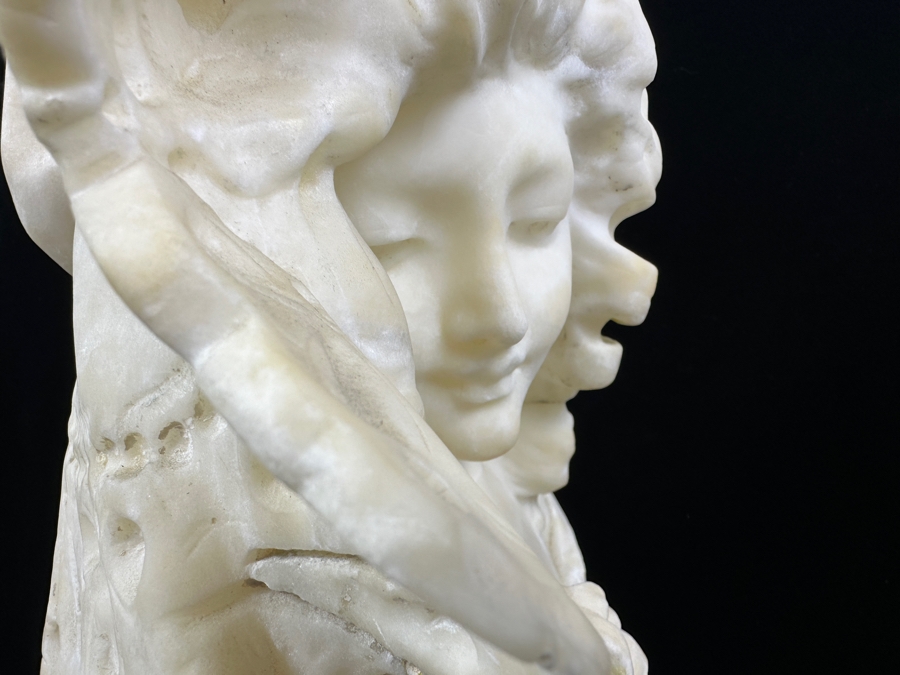 Stunning Carved Alabaster Bust Of A Young Woman Artist Signed 10W X 17.5H [Photo 5]
