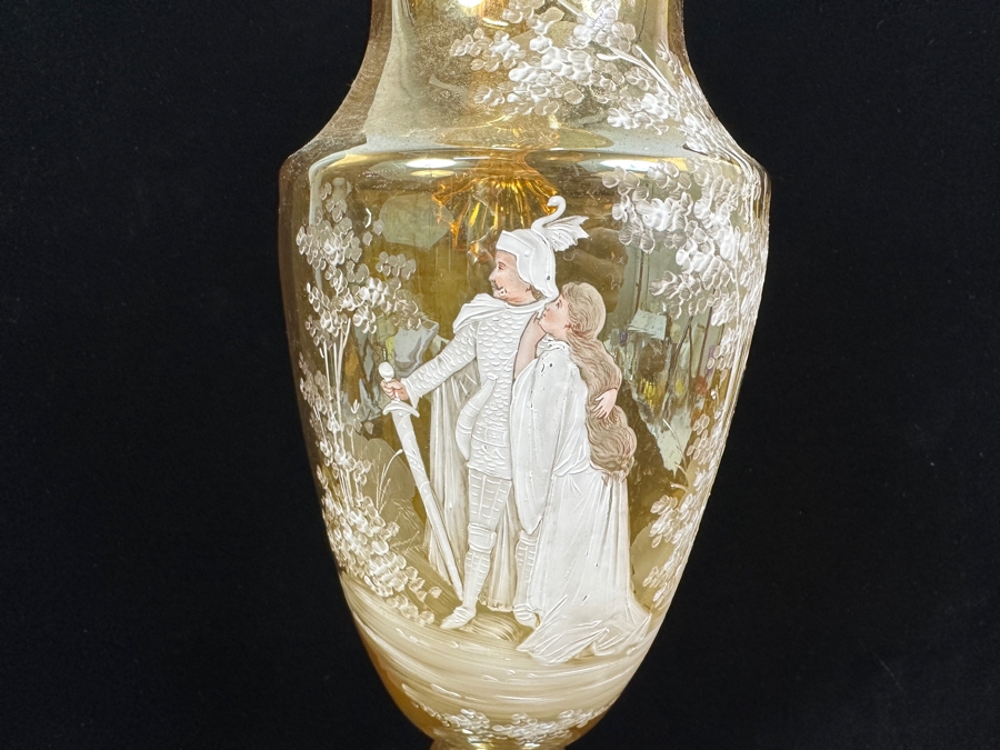 Vintage Hand Painted Glass Ewer Pitcher 15.5H [Photo 4]