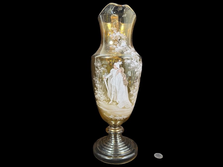 Vintage Hand Painted Glass Ewer Pitcher 15.5H [Photo 1]