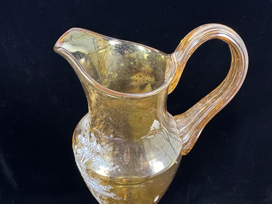 Vintage Hand Painted Glass Ewer Pitcher 15.5H [Photo 5]