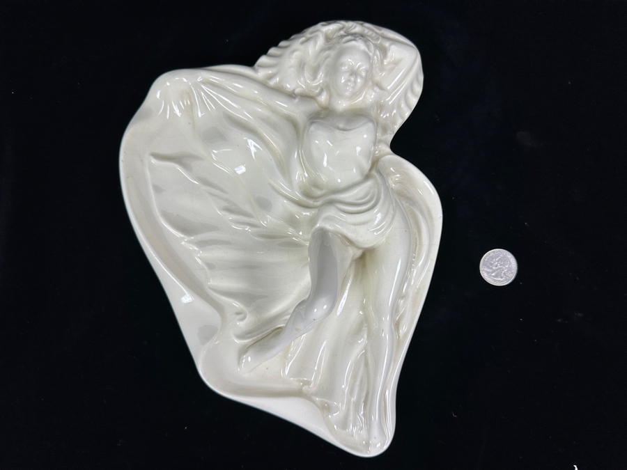 Vintage White Cermaic Pin-Up Girl Trinket Dish By G. P. 11W X 8D [Photo 2]