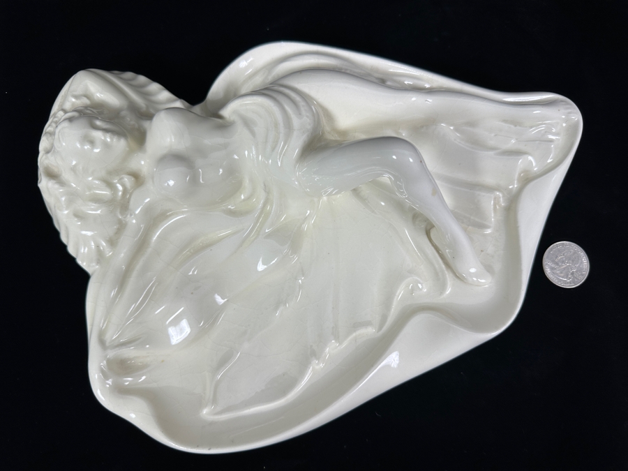 Vintage White Cermaic Pin-Up Girl Trinket Dish By G. P. 11W X 8D [Photo 4]