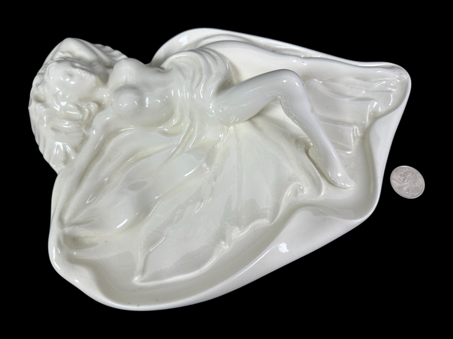 Vintage White Cermaic Pin-Up Girl Trinket Dish By G. P. 11W X 8D
