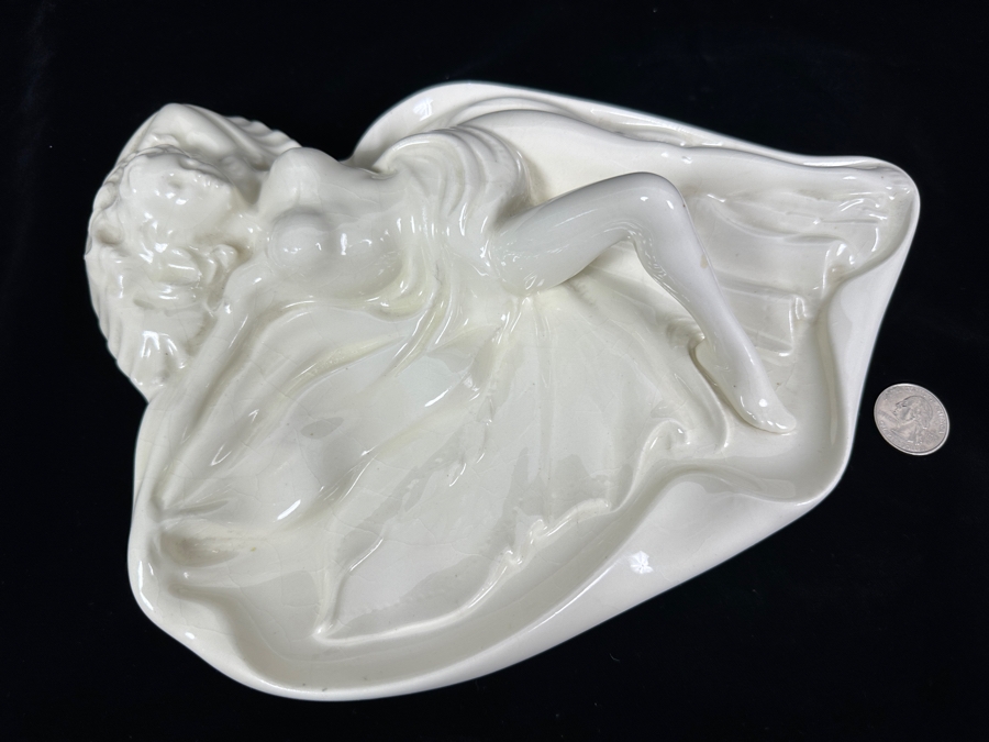 Vintage White Cermaic Pin-Up Girl Trinket Dish By G. P. 11W X 8D [Photo 3]