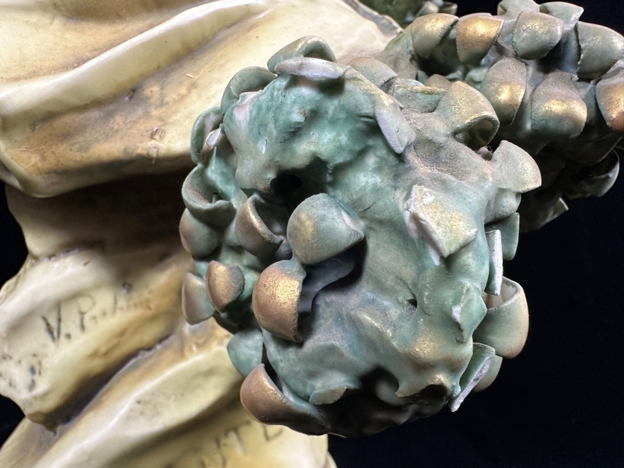 Stunning RStK Amphora Porcelain Turn Teplitz Bohemia Art Nouveau Bust Woman Made in Austria 15'H (See Photos For Several Chips To Flowers) [Photo 9]