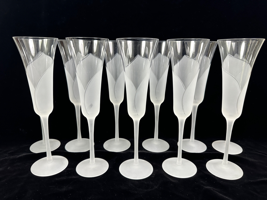 (11) Sasaki Hana Clear Frosted Lily Stemware Champagne Flutes Glasses 9 5/8H X 2.75W Replacements Value $439 [Photo 4]