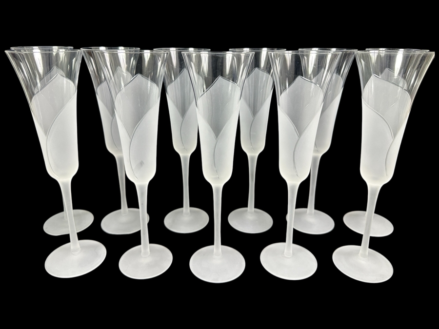 (11) Sasaki Hana Clear Frosted Lily Stemware Champagne Flutes Glasses 9 5/8H X 2.75W Replacements Value $439 [Photo 1]