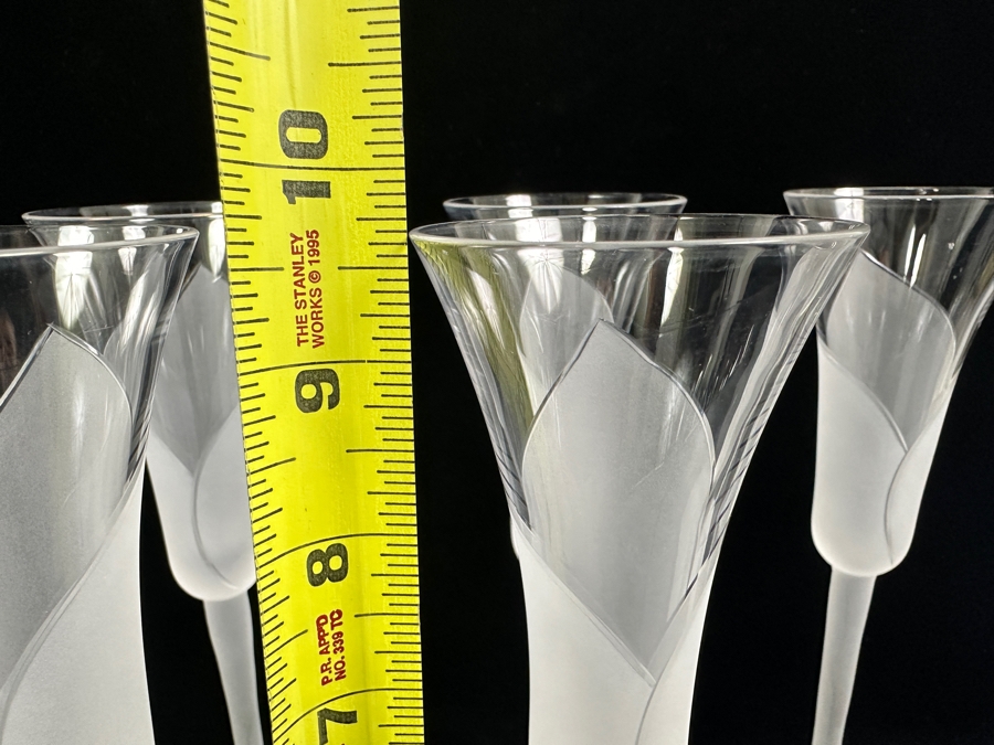 (12) Sasaki Hana Clear Frosted Lily Stemware Champagne Flutes Glasses 9 5/8H X 2 3/8W Replacements Value $479 [Photo 6]