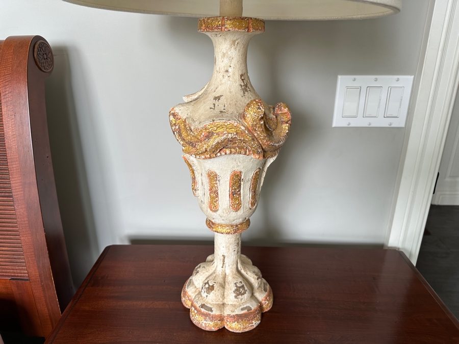 Just Added - Pair Of Stunning Painted Wooden Table Lamps With Tanner Kenzie Shades 30'H [Photo 11]