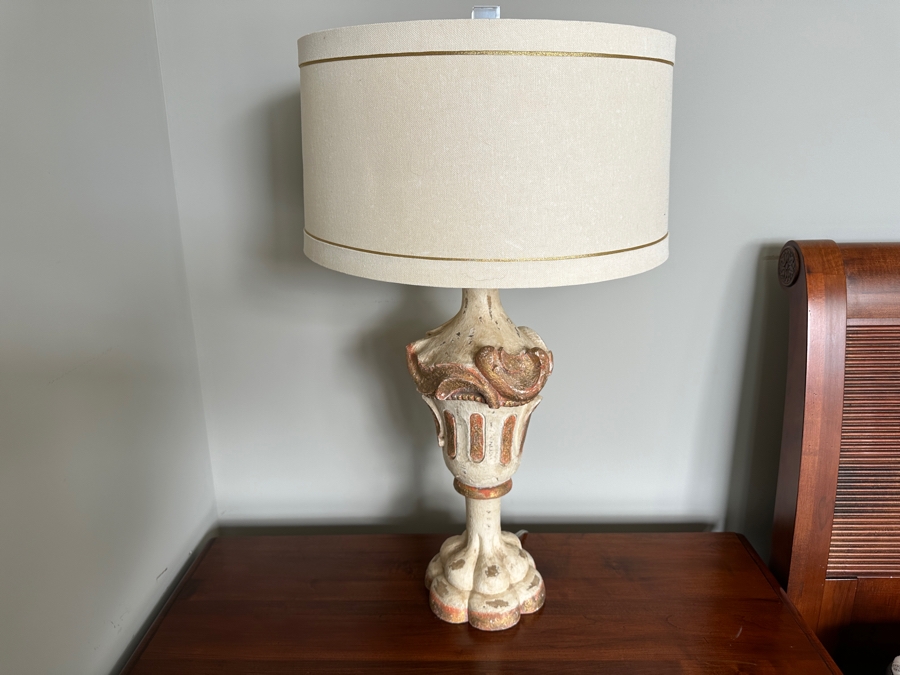 Just Added - Pair Of Stunning Painted Wooden Table Lamps With Tanner Kenzie Shades 30'H [Photo 5]