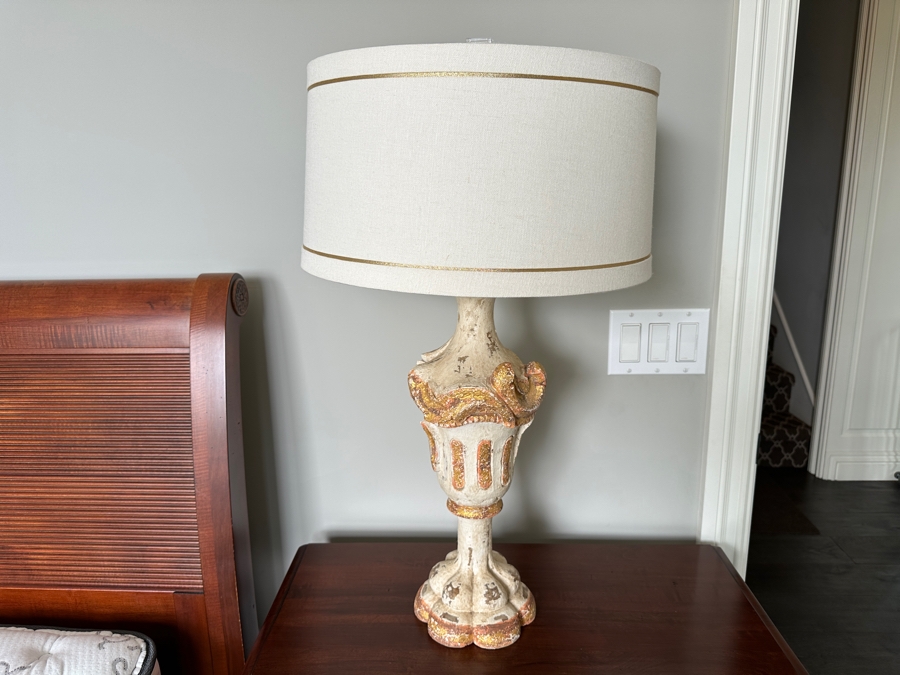Just Added - Pair Of Stunning Painted Wooden Table Lamps With Tanner Kenzie Shades 30'H [Photo 9]